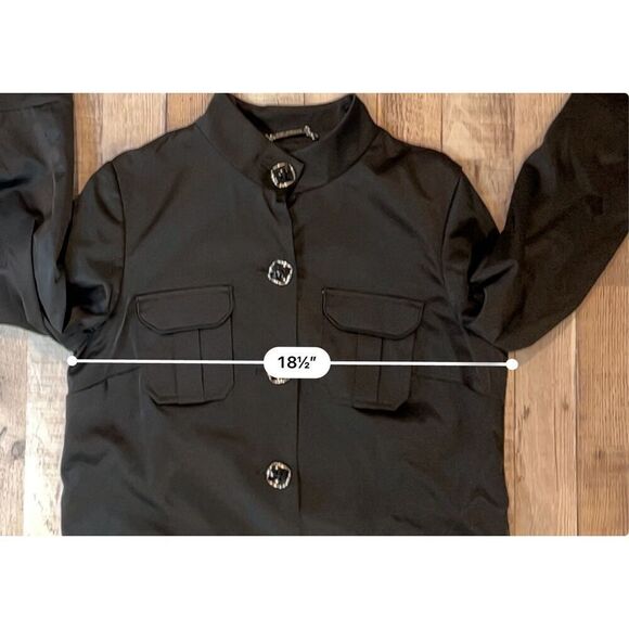 Dana Buchman Black Trench Coat Zebra Lining Mandarin Collar sz XS Weathergear - Picture 7 of 12